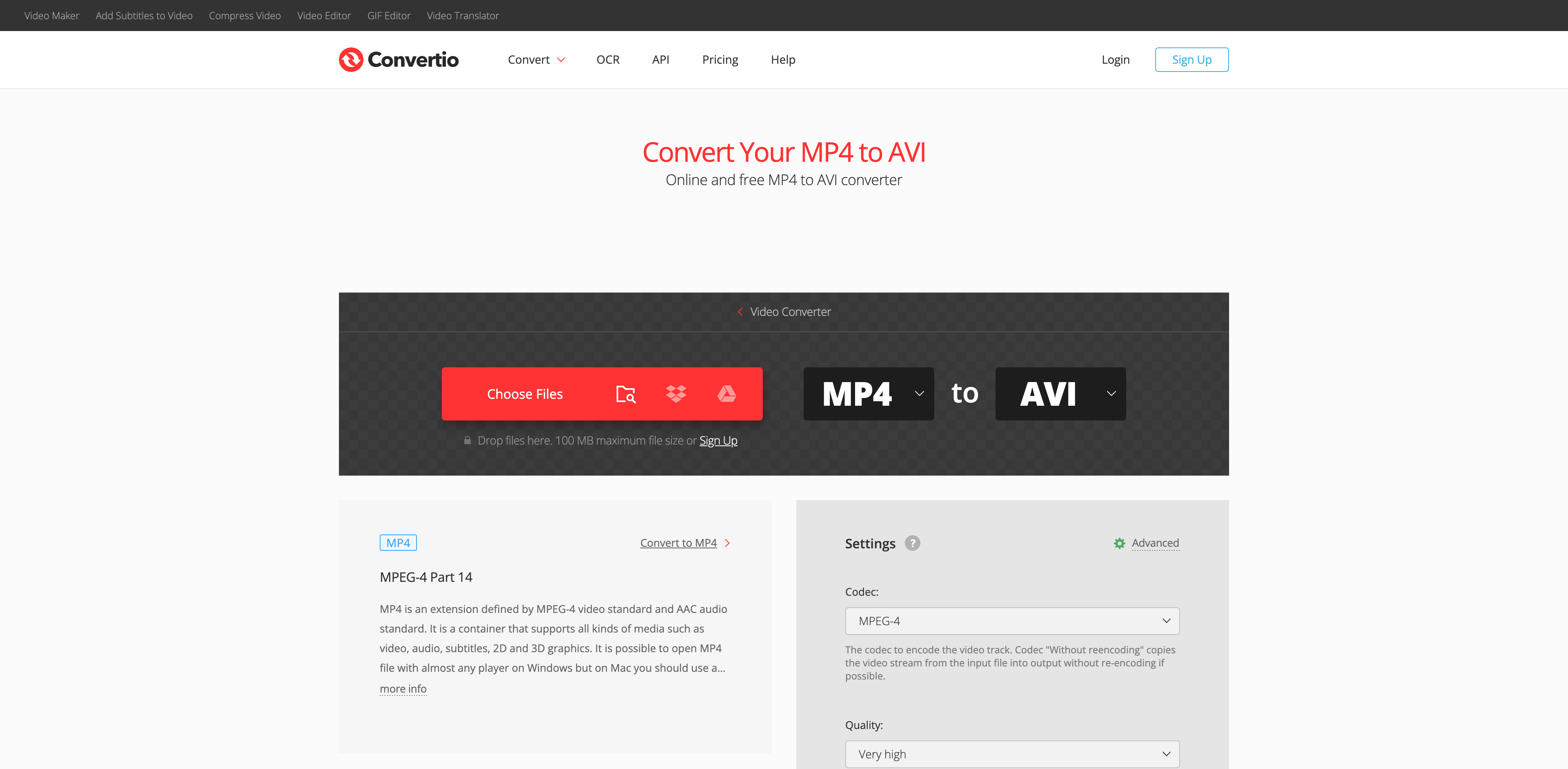 OnlineConverter.com MP4 to AVI Converter screenshot