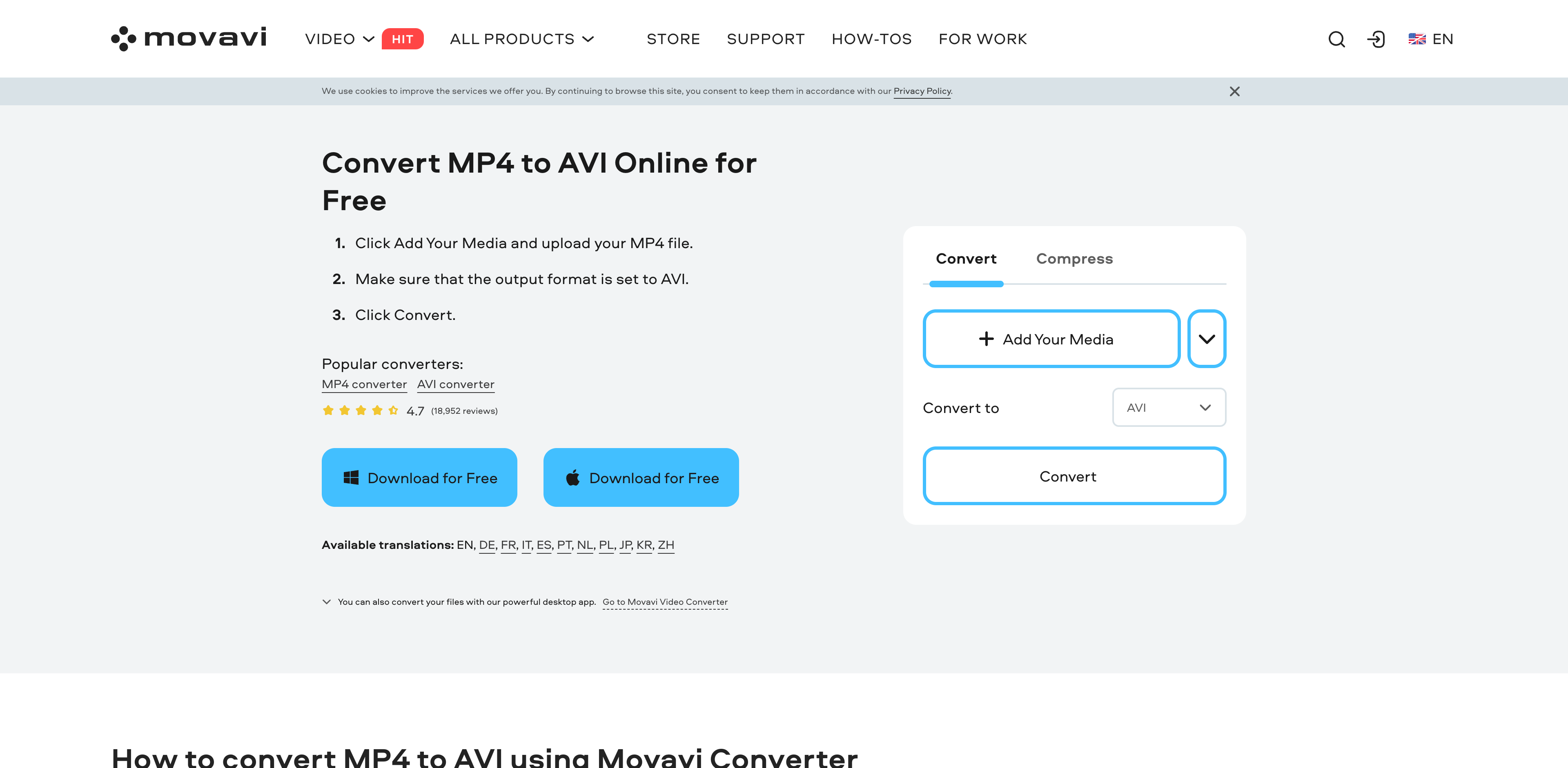 Convertio.co MP4 to AVI Converter screenshot