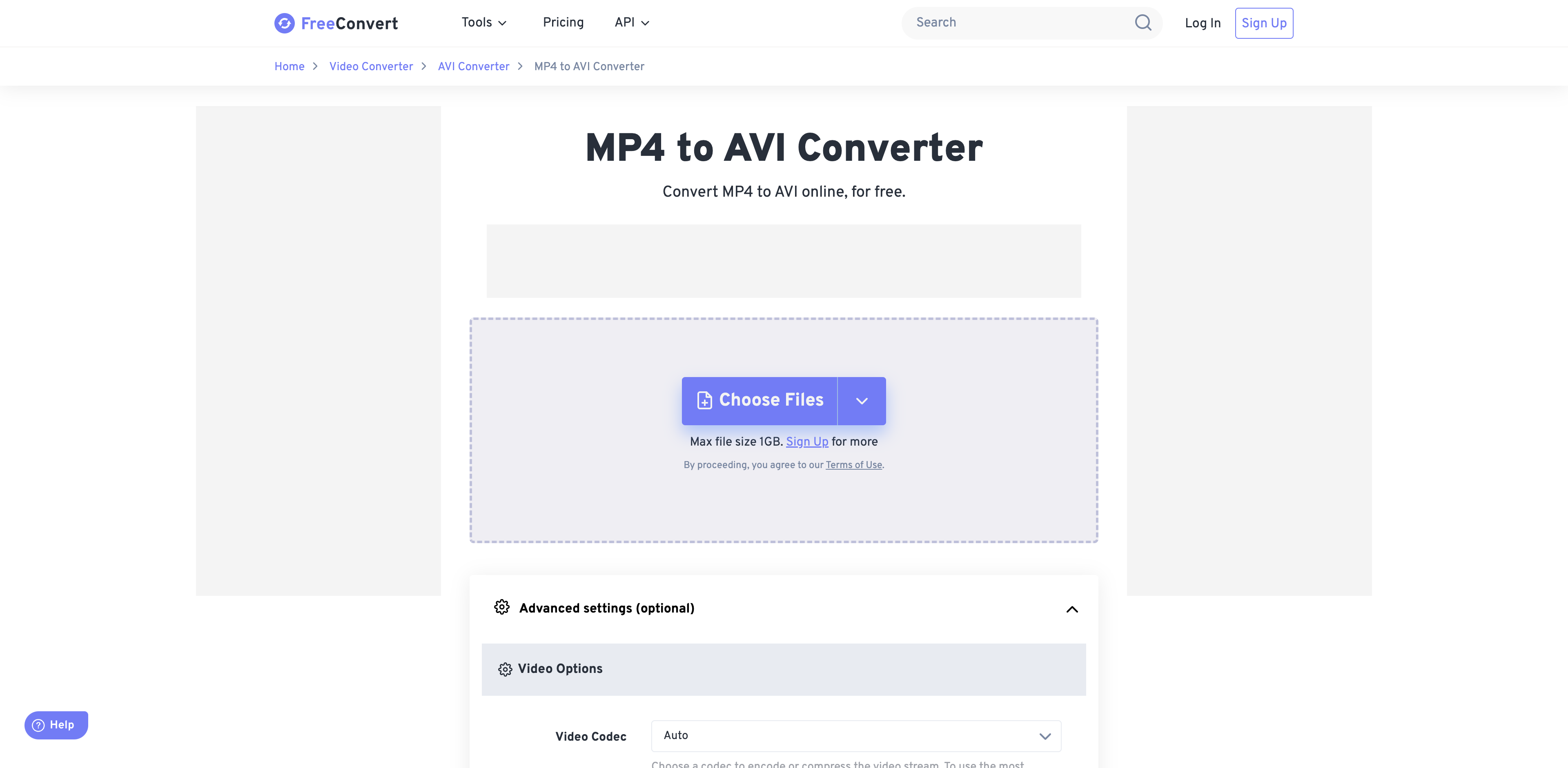 FreeConvert.com MP4 to AVI Converter screenshot